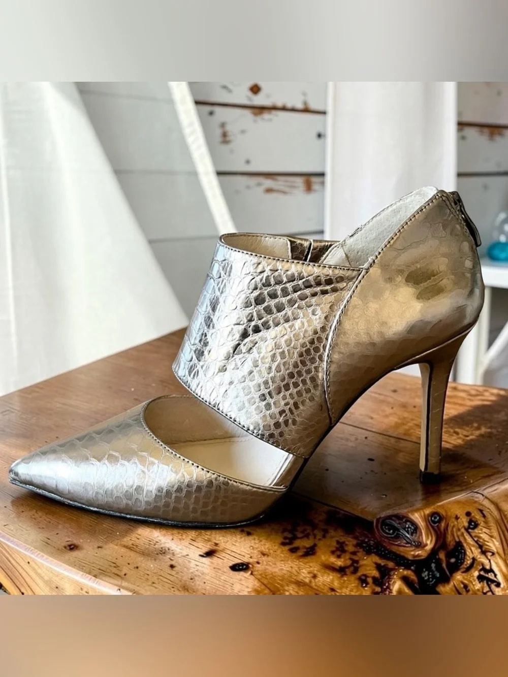 Vince Camuto Metallic Silver Textured Pointed-Toe Heels